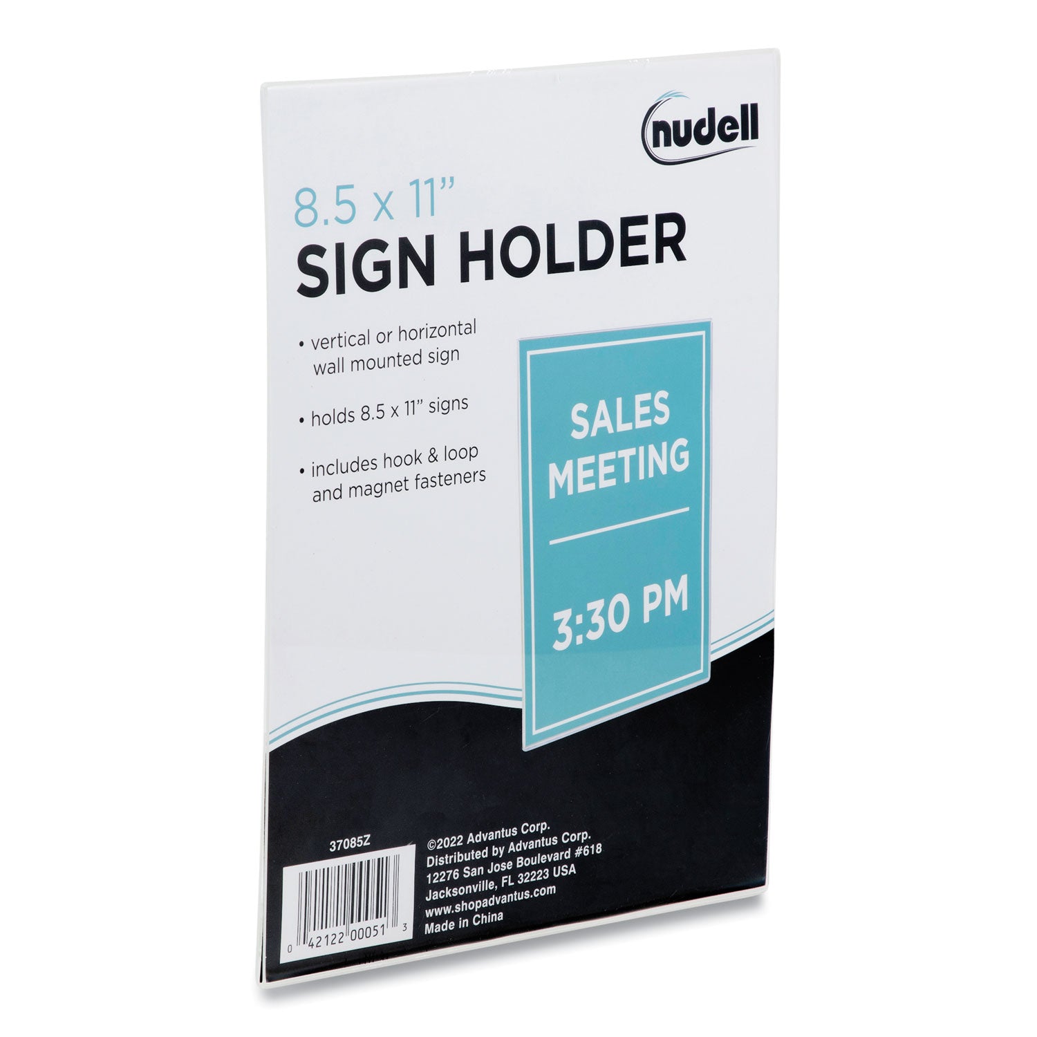 NuDell Clear Plastic All-Purpose Mountable Sign Holder, Magnetic/Hook-Loop, Horizontal/Vertical Orientation, 8.5 x 11 Insert (37085Z)