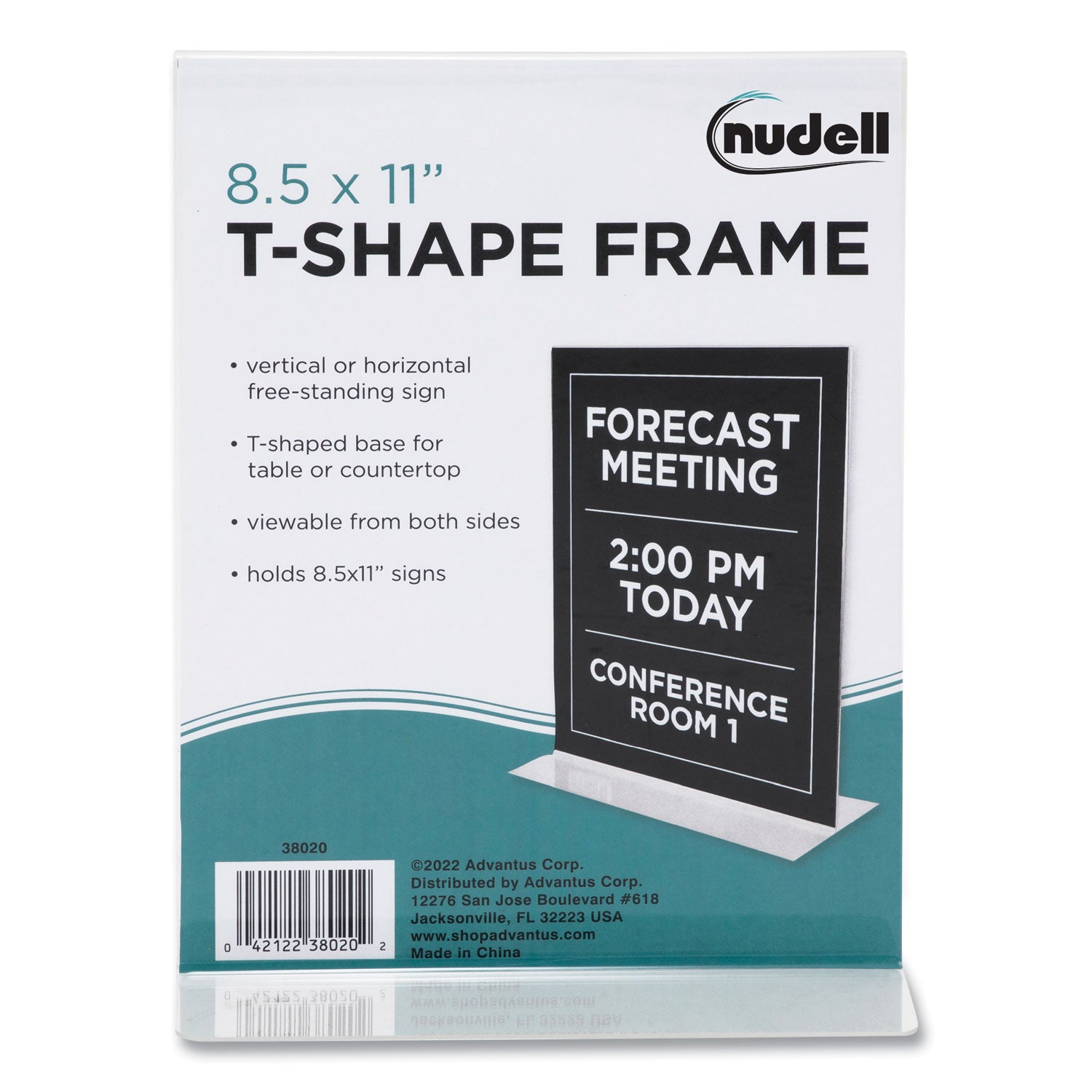 NuDell Clear Plastic T-Shaped Countertop Sign Holder, Two-Sided, Bottom-Load, Horizontal/Vertical Orientation, 8.5 x 11 Insert (38020Z)