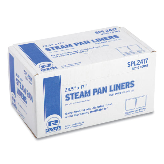 AmerCareRoyal Steam Pan Liners for 1/2-Size Pans, Includes Twist-Ties, 17" x 23.5", Clear, 250/Carton (SPL2417)