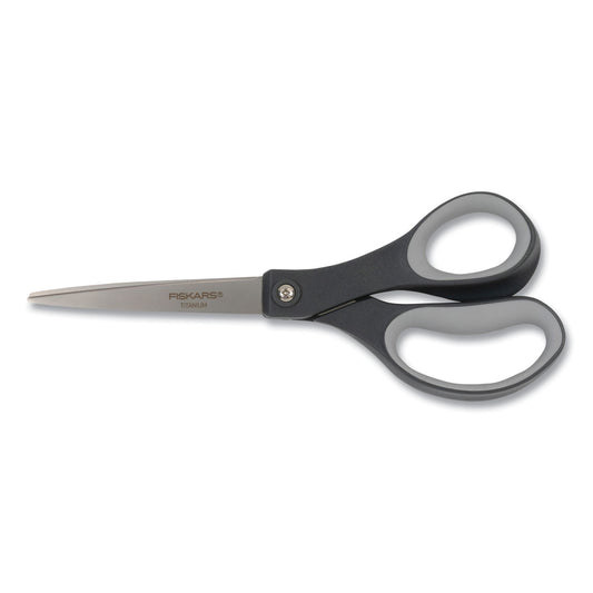 Fiskars Everyday Titanium Softgrip Scissors, 8" Long, 3.1" Cut Length, Straight Dark Gray Handle (1067265)