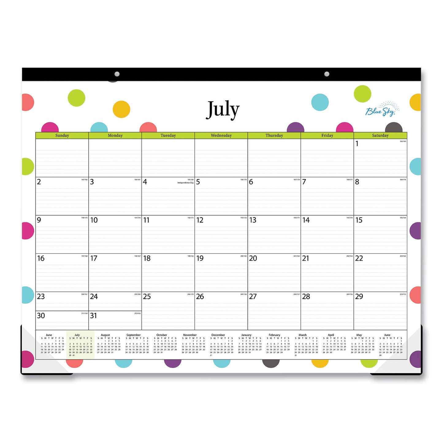 Blue Sky Teacher Dots Academic Desk Pad, 22 x 17, Black Binding, Clear Corners, 12-Month (July to June): 2024 to 2025 (105496)