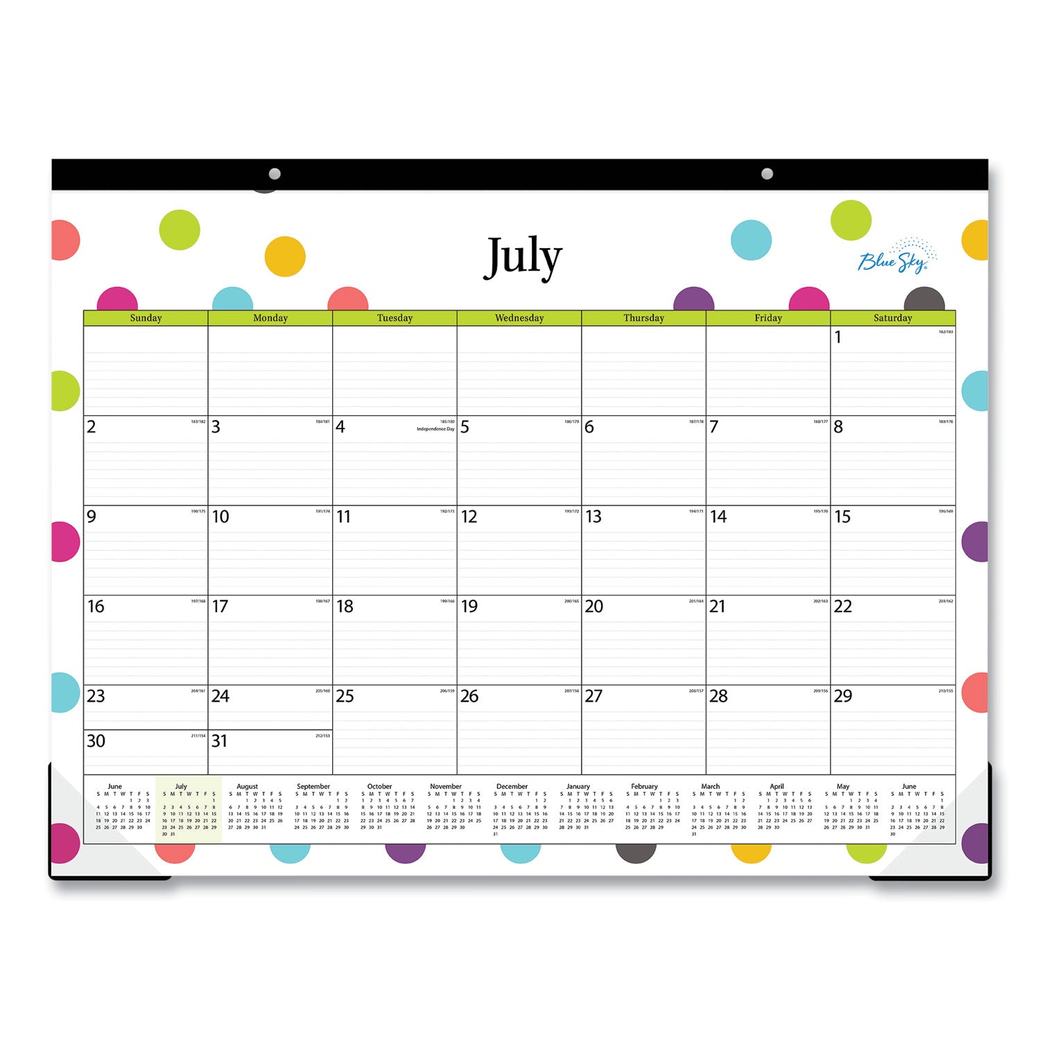 Blue Sky Teacher Dots Academic Desk Pad, 22 x 17, Black Binding, Clear Corners, 12-Month (July to June): 2024 to 2025 (105496)