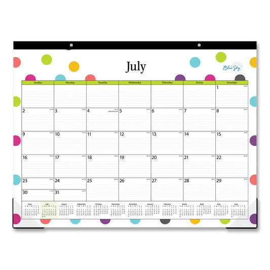 Blue Sky Teacher Dots Academic Desk Pad, 22 x 17, Black Binding, Clear Corners, 12-Month (July to June): 2024 to 2025 (105496)