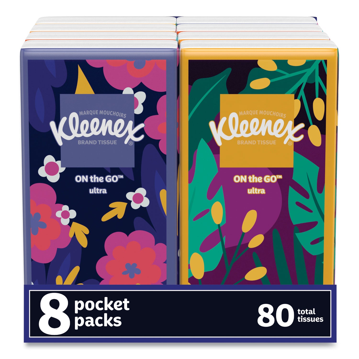 Kleenex On The Go Packs Facial Tissues, 3-Ply, White, 10 Sheets/Pouch, 8 Pouches/Pack, 12 Packs/Carton (46651CT)