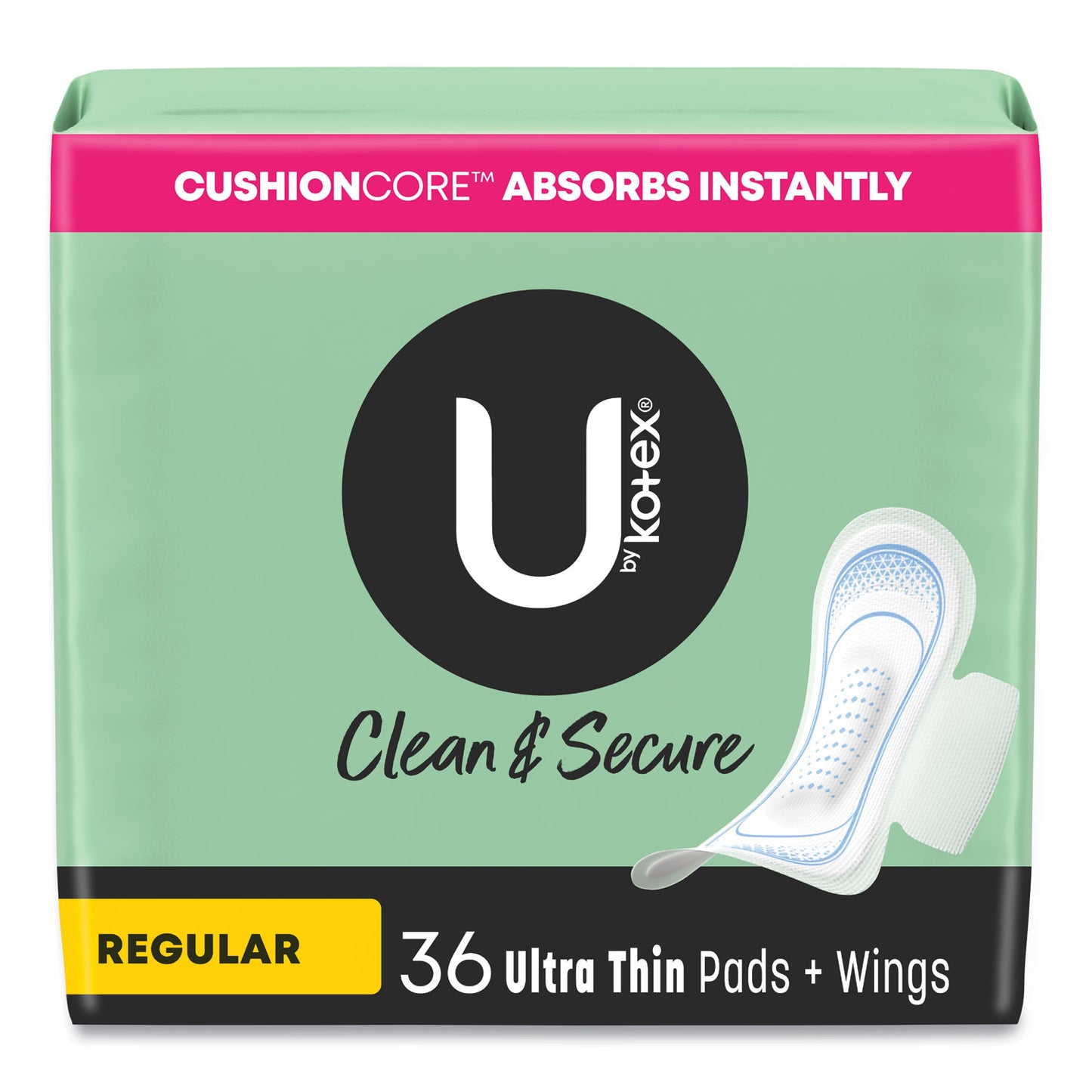 U by Kotex Security Regular Ultrathin Pad with Wings, Unscented, 36/Pack (53631)