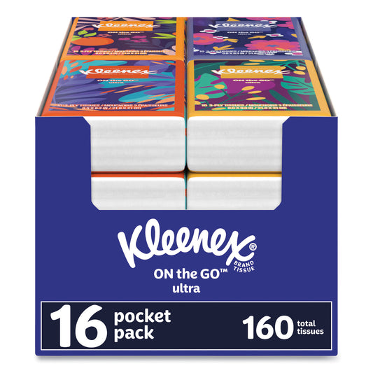 Kleenex On The Go Packs Facial Tissues, 3-Ply, White, 10/Pouch, 16 Pouches/Pack, 6 Packs/Carton (54635)