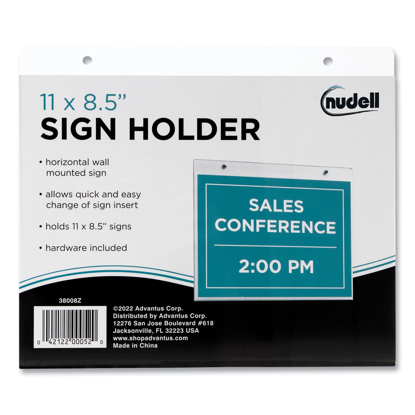 NuDell Clear Plastic Horizontal-Orientation Wall Sign Holder with Mounting Screws, Quick-Change Insert System, 11 x 8.5 Insert (38008Z)