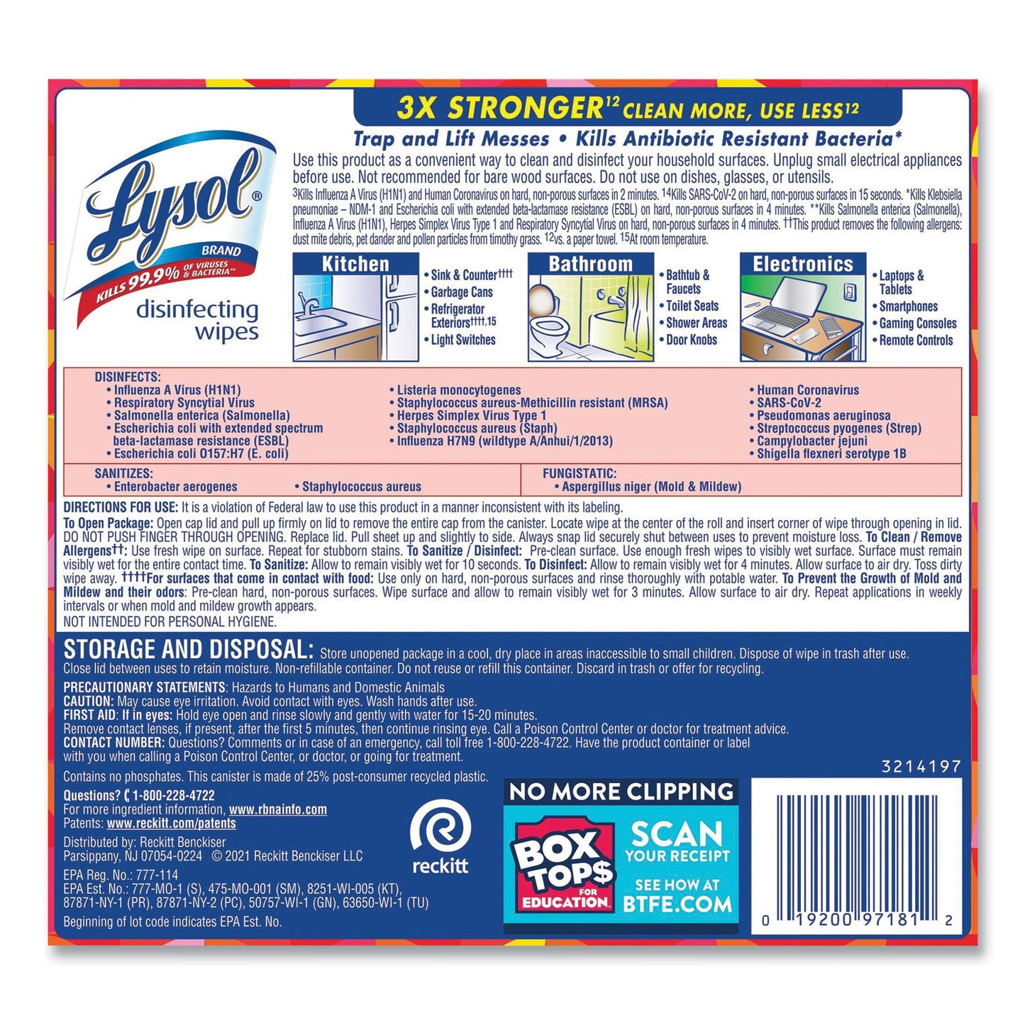 LYSOL Brand Disinfecting Wipes, 1-Ply, 7 x 7.25, Mango and Hibiscus, White, 80 Wipes/Canister, 6 Canisters/Carton (97181)