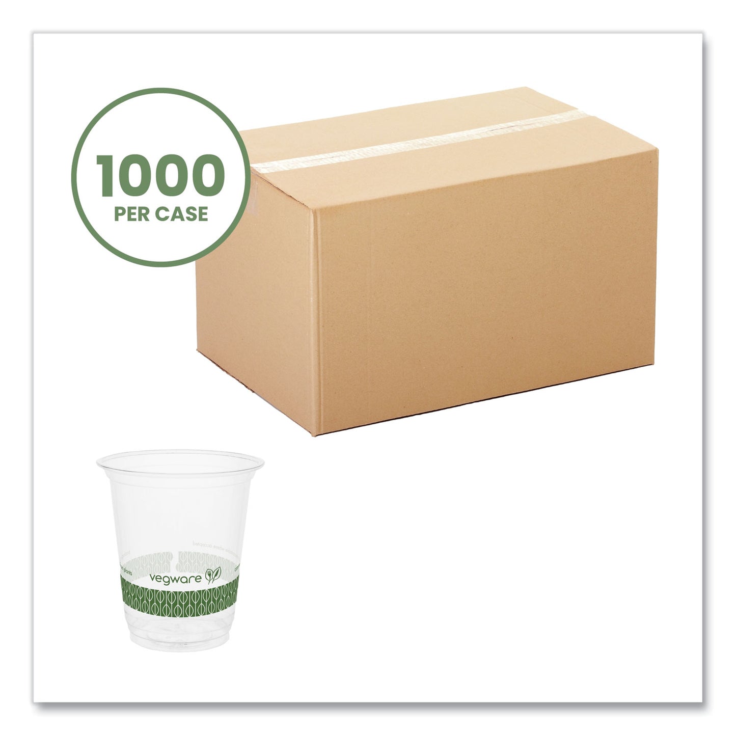 Vegware 76-Series Cold Cup, Compostable, 7 oz, Clear/Green, 1,000/Carton (R200G)