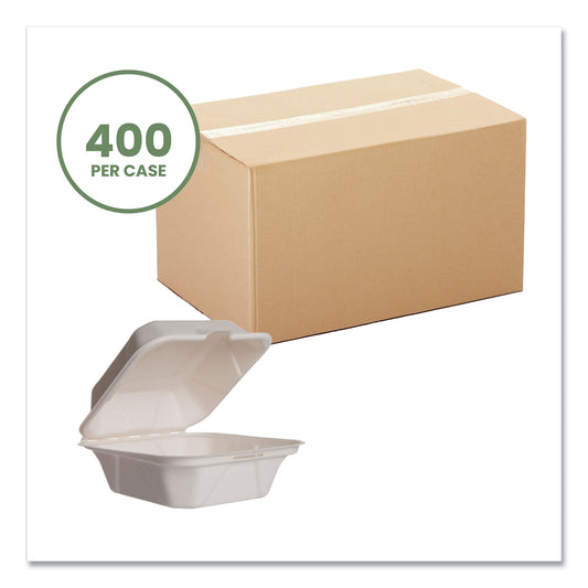 Vegware White Molded Fiber Clamshell Containers, Compostable, 5.9 x 5.9 x 2.9, White, Sugarcane, 400/Carton (WHBRG6HW)