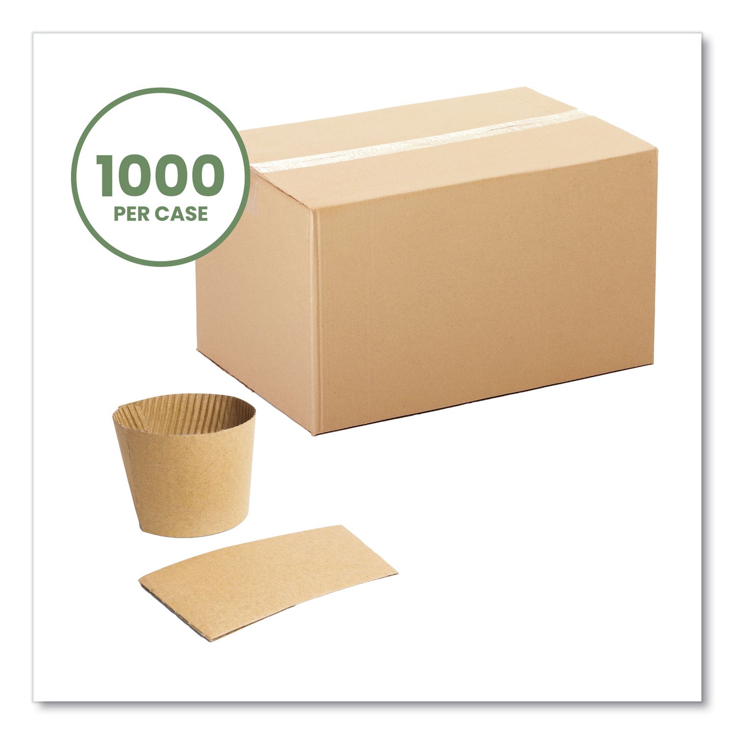 Kraft Hot Cup Sleeves, Compostable, Fits Vegware 89-Series Hot Cups, Kraft, 1,000/Carton (Q2)