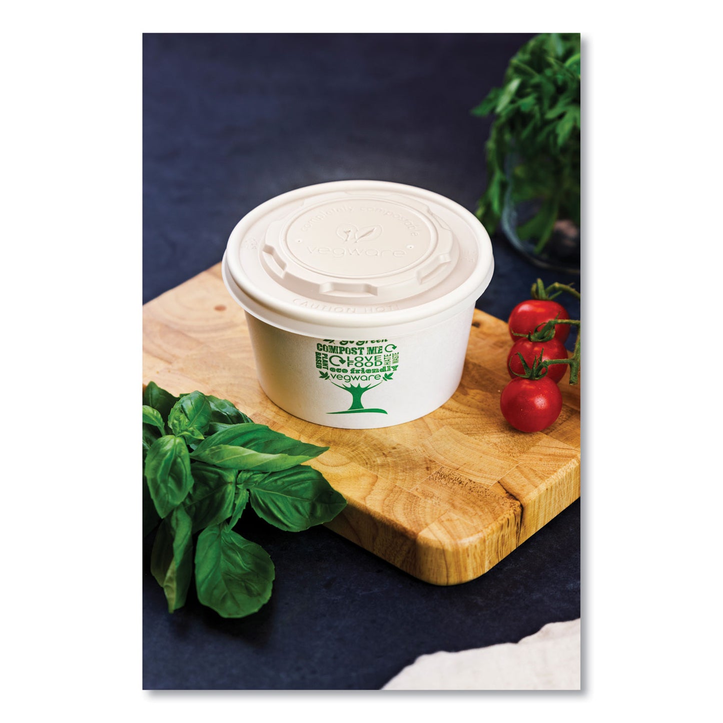 Vegware 115-Series Flat Hot Lids, Compostable, For Use With 115-Series Soup Containers, White, Plastic, 500/Carton (VLID115S)