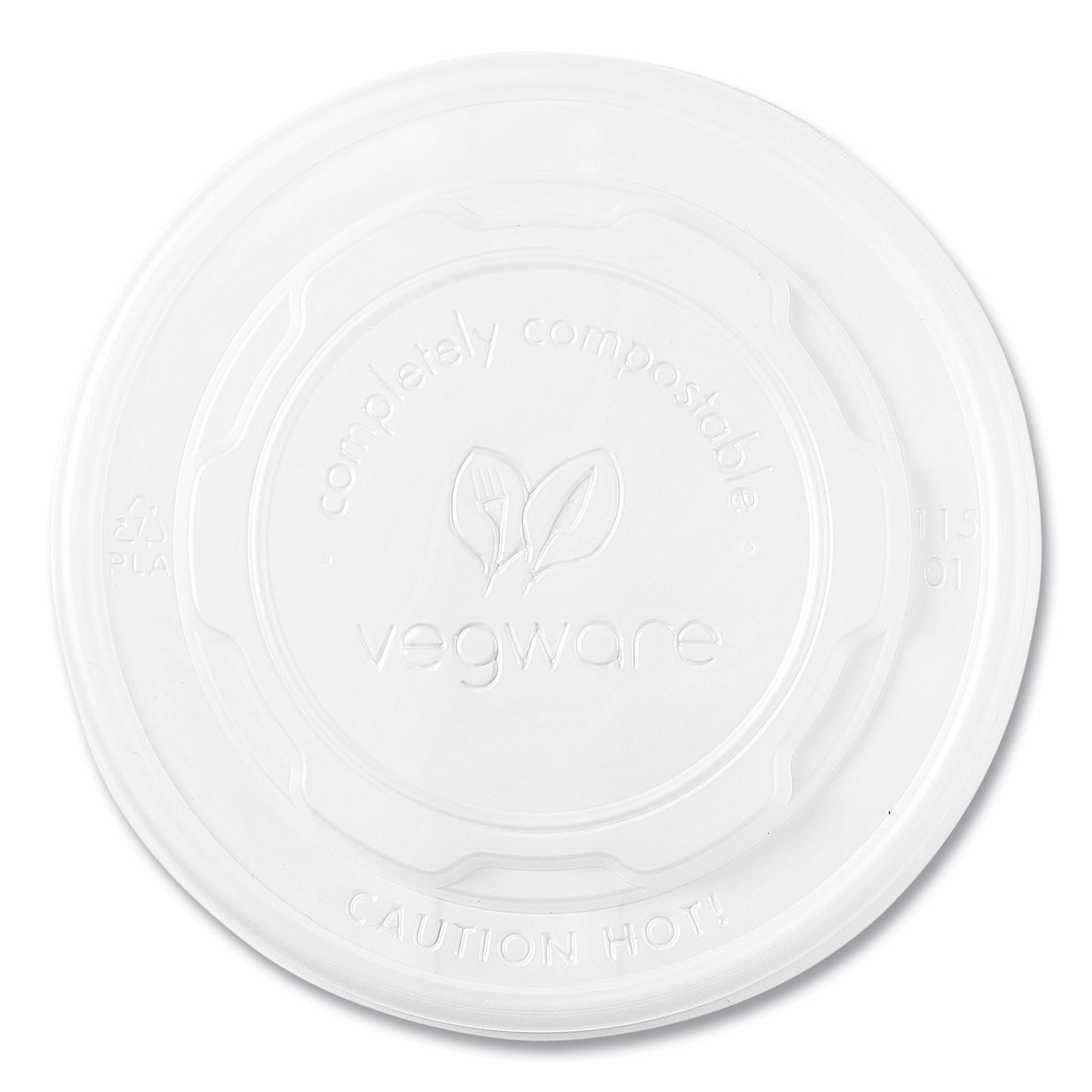 Vegware 115-Series Flat Hot Lids, Compostable, For Use With 115-Series Soup Containers, White, Plastic, 500/Carton (VLID115S)