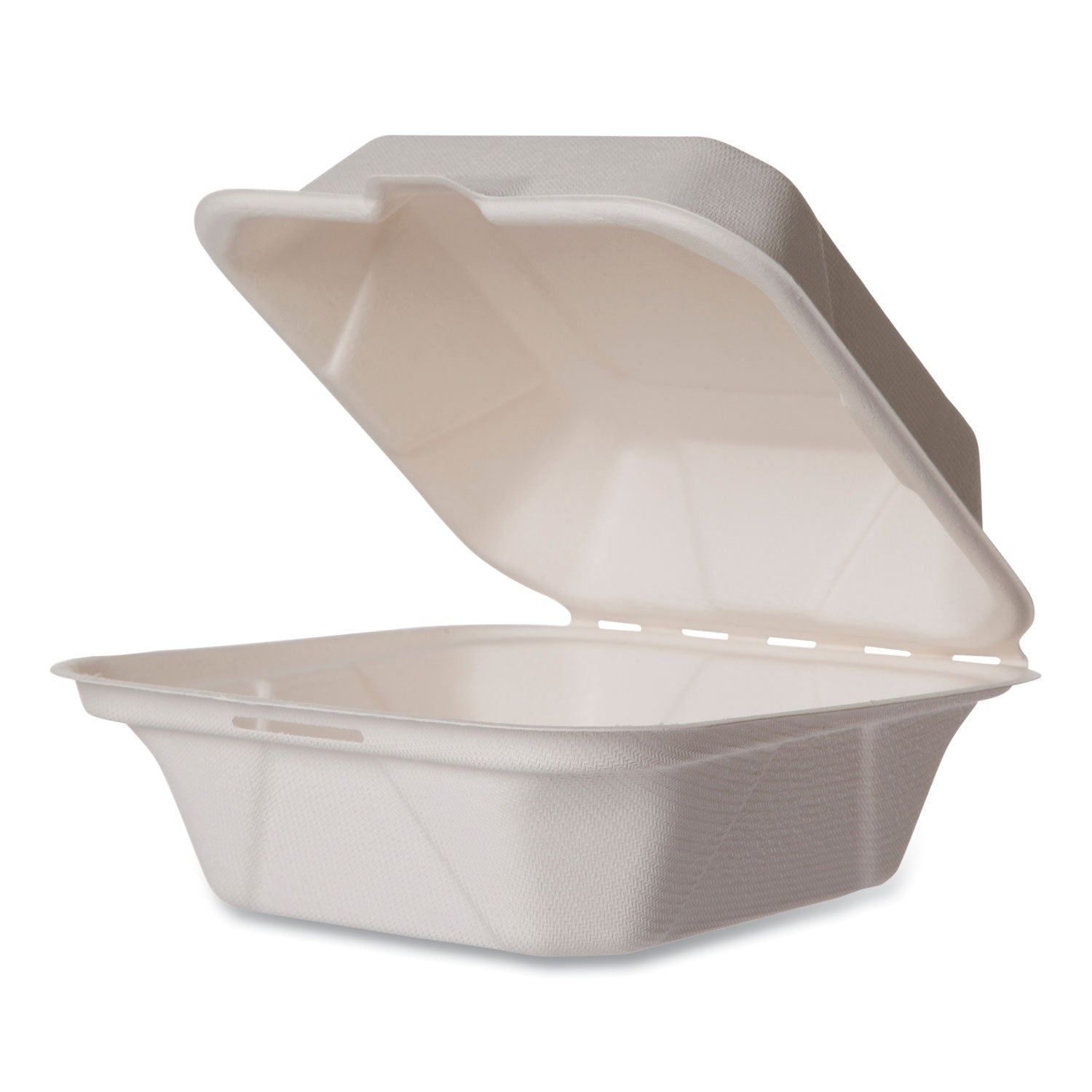 Vegware White Molded Fiber Clamshell Containers, Compostable, 5.9 x 5.9 x 2.9, White, Sugarcane, 400/Carton (WHBRG6HW)