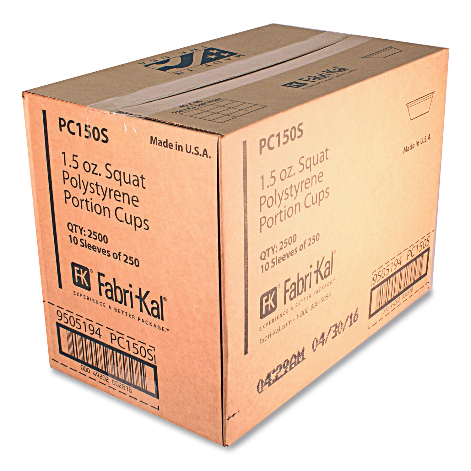 Fabri-Kal Portion Cups, Squat, 1.5 oz, Translucent, 125/Sleeve, 20 Sleeve/Carton (PC150S)