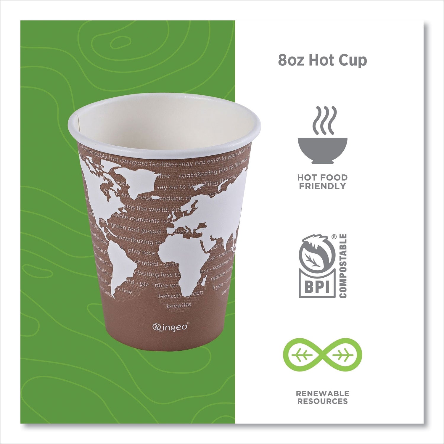 Eco-Products World Art Renewable and Compostable Hot Cups, 8 oz, Plum, 50/Pack (EPBHC8WAPK)