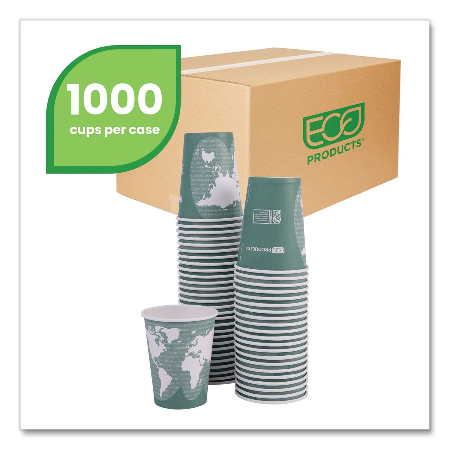 Eco-Products World Art Renewable and Compostable Hot Cups, 12 oz, Gray, 50/Pack (EPBHC12WAPK)