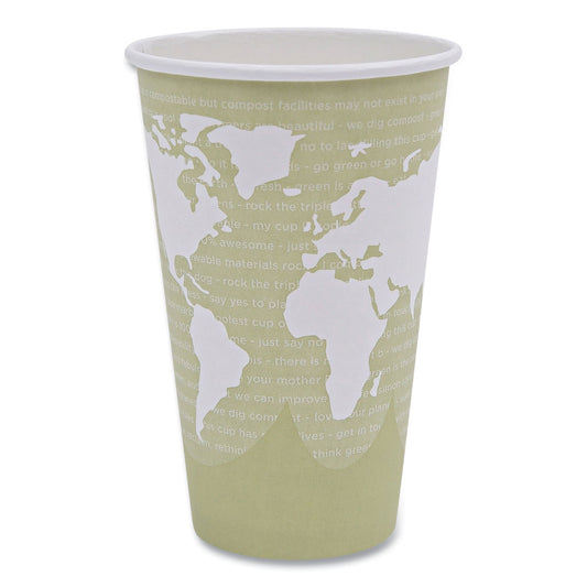 Eco-Products World Art Renewable and Compostable Hot Cups, 16 oz, Moss, 50/Pack (EPBHC16WAPK)