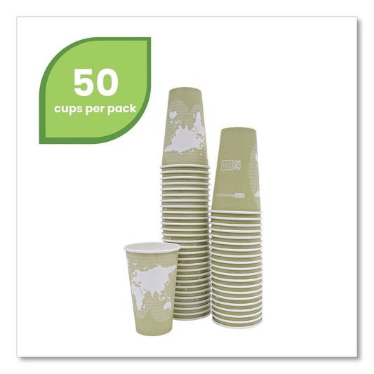 Eco-Products World Art Renewable and Compostable Hot Cups, 16 oz, Moss, 50/Pack (EPBHC16WAPK)