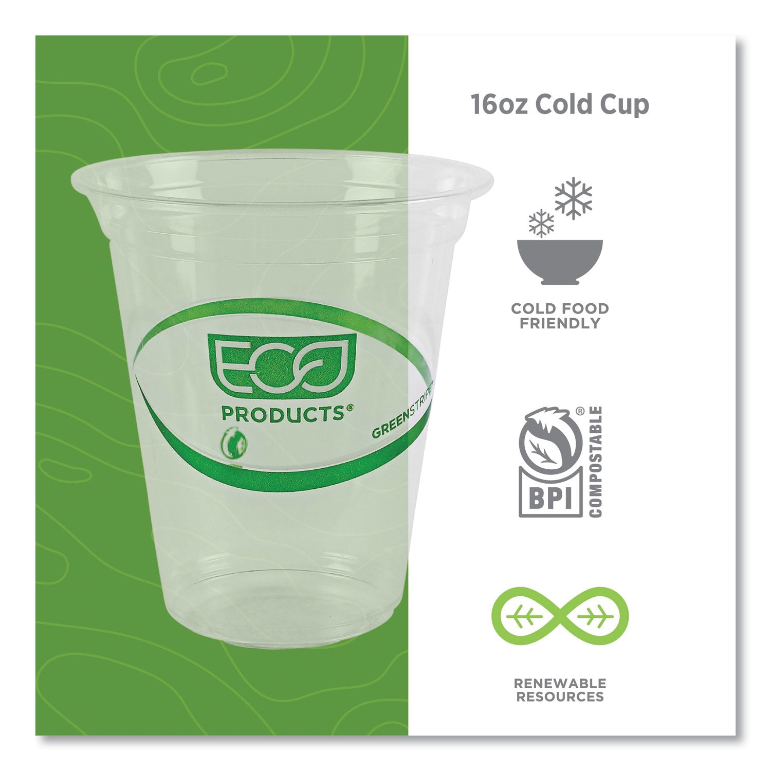 Eco-Products GreenStripe Renewable and Compostable Cold Cups Convenience Pack, Clear, 16 oz, 50/Pack (EPCC16GSPK)