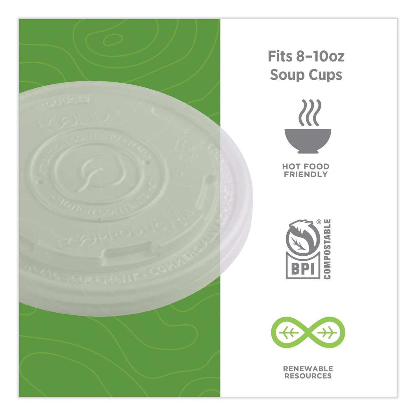 Eco-Products World Art PLA-Laminated Soup Container Lids, Fits 8 oz Sizes, Translucent, Plastic, 50/Pack, 20 Packs/Carton (EPECOLIDSPS)