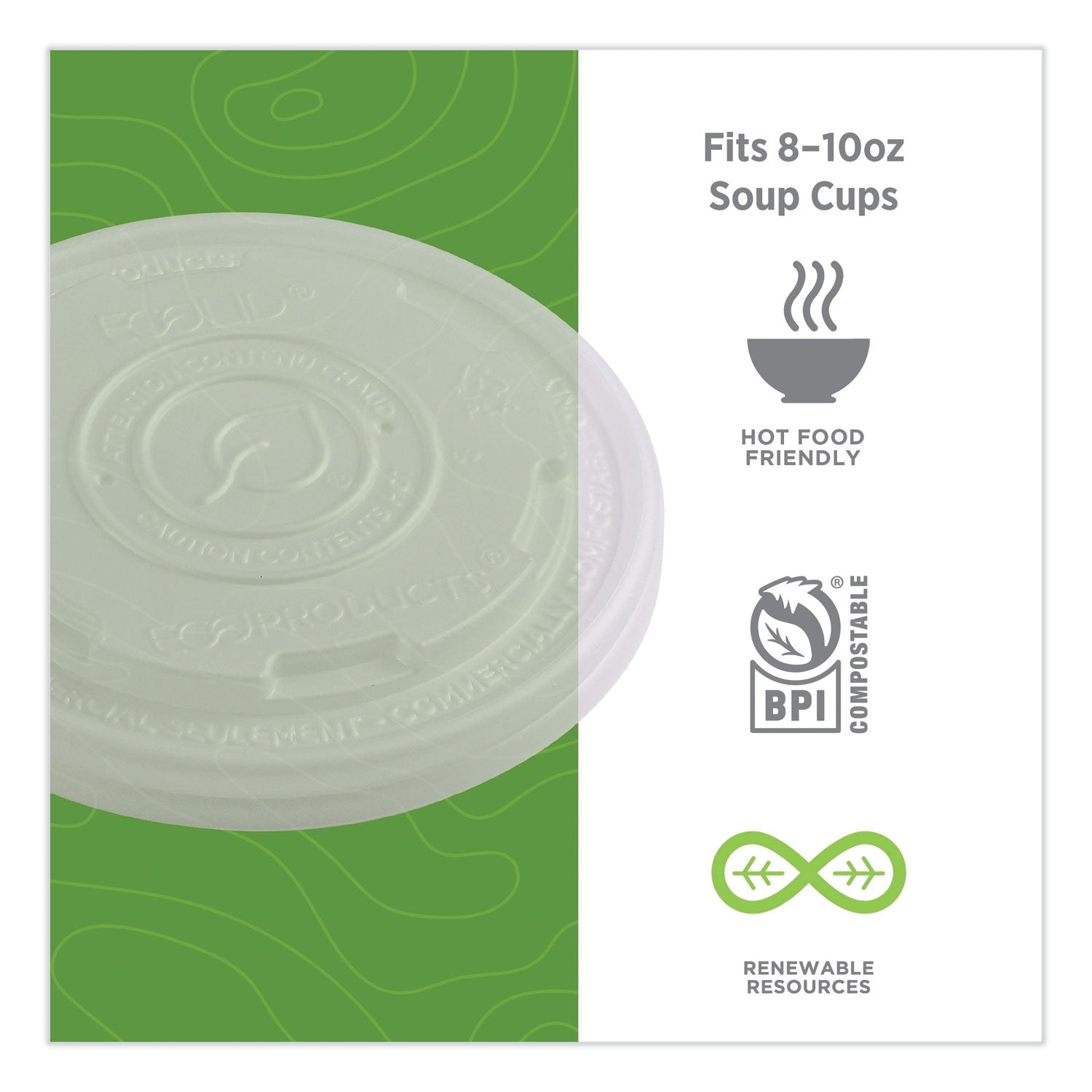 Eco-Products World Art PLA-Laminated Soup Container Lids, Fits 8 oz Sizes, Translucent, Plastic, 50/Pack, 20 Packs/Carton (EPECOLIDSPS)