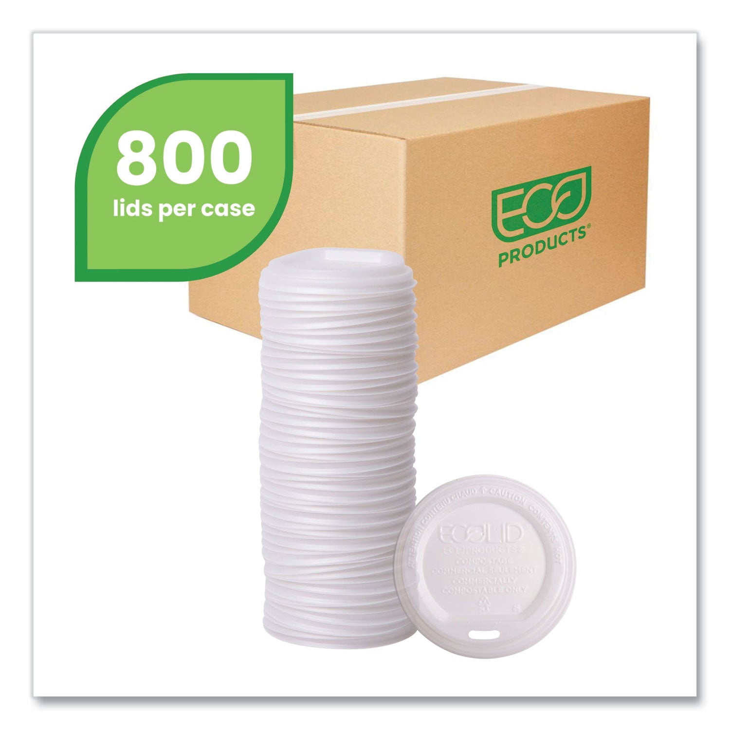 Eco-Products EcoLid Renewable/Compostable Hot Cup Lid, PLA, Fits 10 oz to 20 oz Hot Cups, 50/Pack, 16 Packs/Carton (EPECOLIDW)