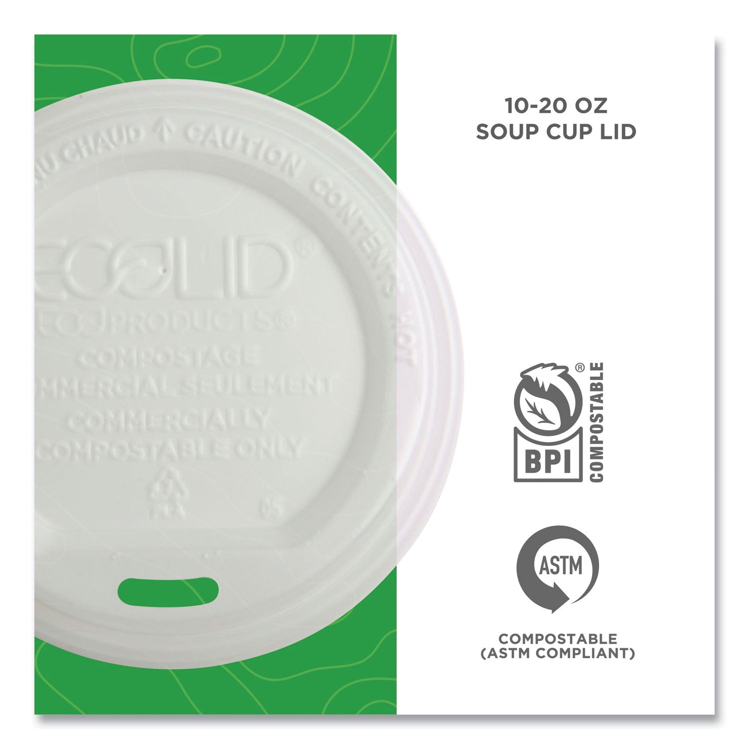 Eco-Products EcoLid Renewable/Compostable Hot Cup Lid, PLA, Fits 10 oz to 20 oz Hot Cups, 50/Pack, 16 Packs/Carton (EPECOLIDW)