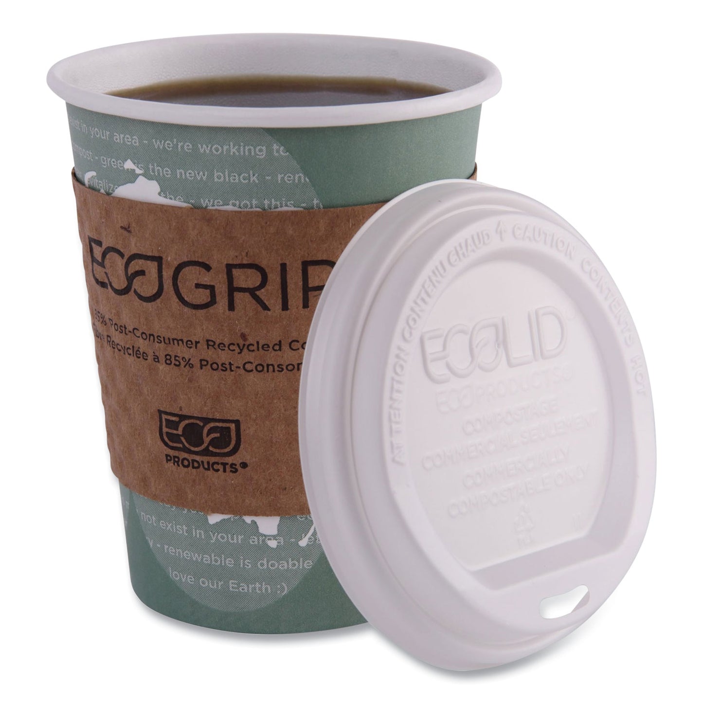 Eco-Products EcoLid Renewable/Compostable Hot Cup Lid, PLA, Fits 10 oz to 20 oz Hot Cups, 50/Pack, 16 Packs/Carton (EPECOLIDW)