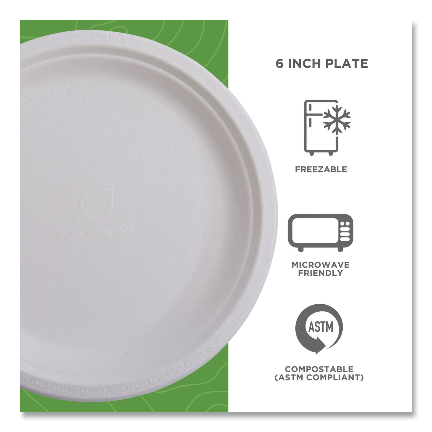 Eco-Products Renewable Sugarcane Plates, 6" dia, Natural White, 1,000/Carton (EPP016CT)