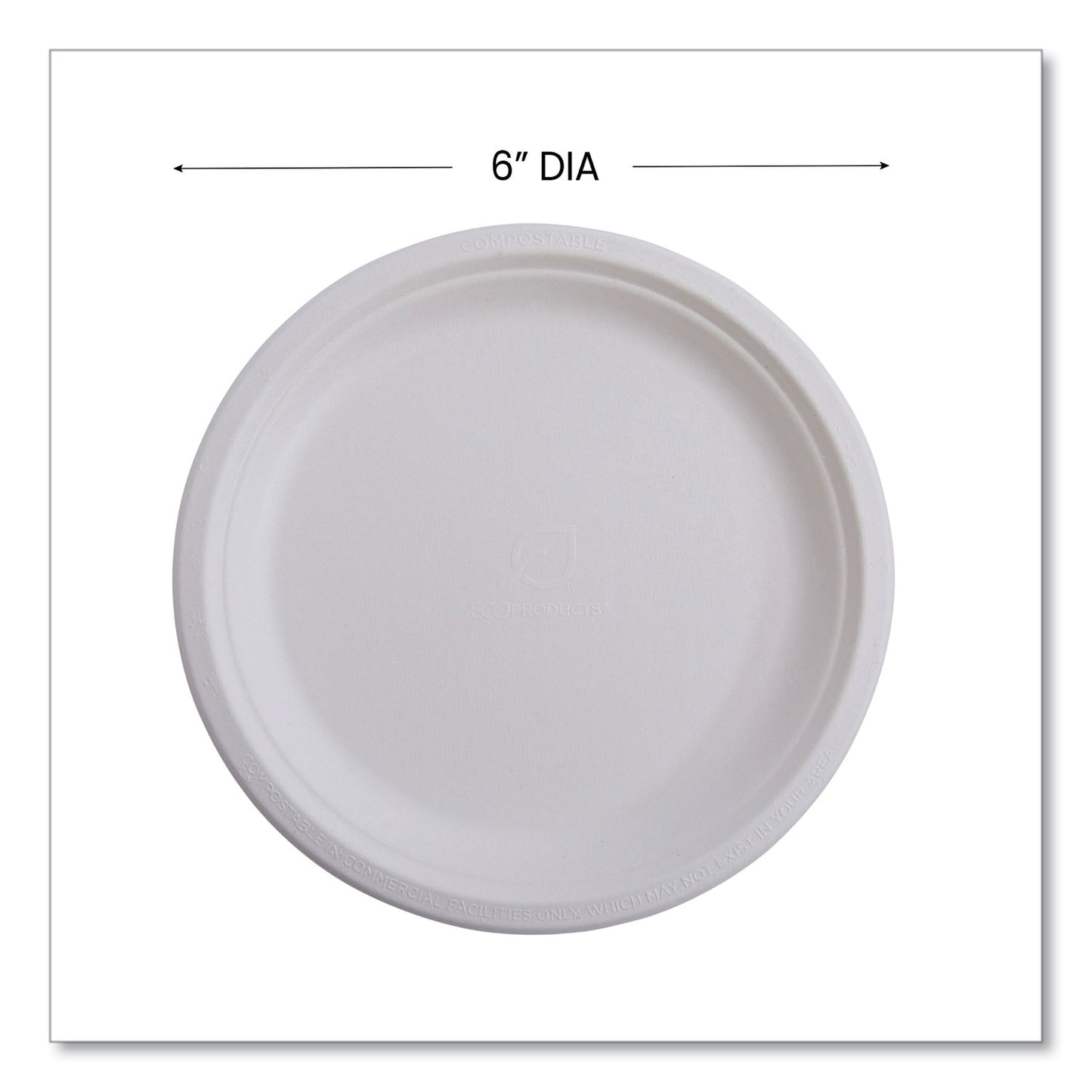 Eco-Products Vanguard Renewable and Compostable Sugarcane Plates, 6" dia, White, 1,000/Carton (EPP016NFA)