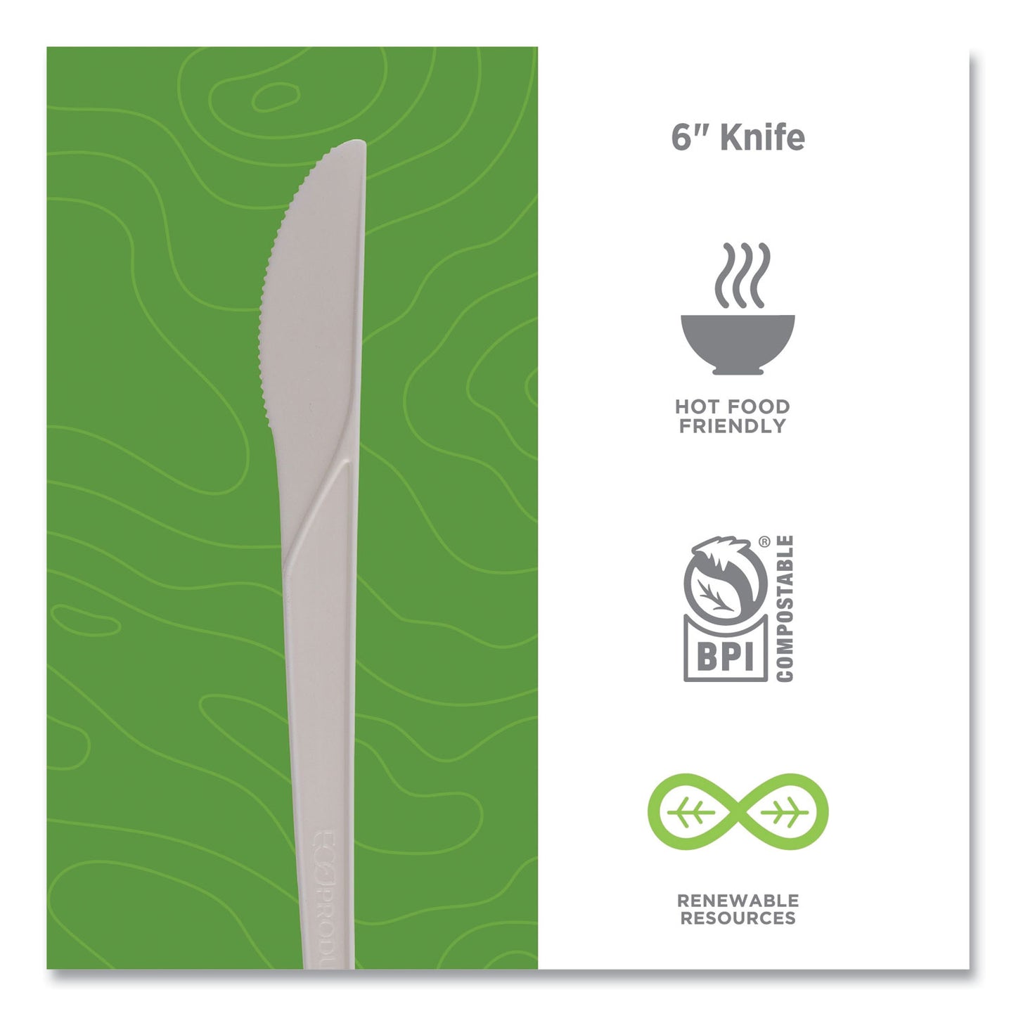 Eco-Products Plantware Compostable Cutlery, Knife, 6", Pearl White, 50/Pack, 20 Pack/Carton (EPS011)