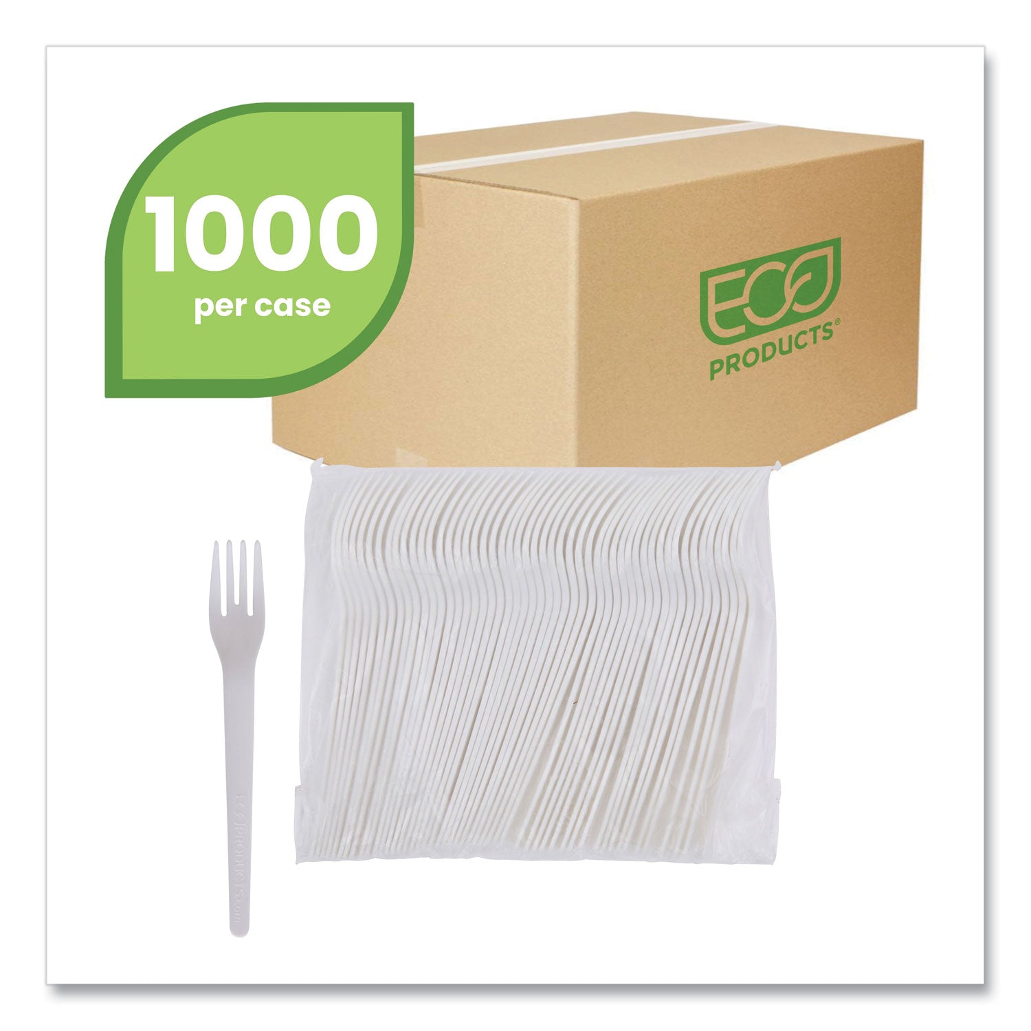 Eco-Products Plantware Compostable Cutlery, Fork, 6", Pearl White, 50/Pack, 20 Pack/Carton (EPS012)