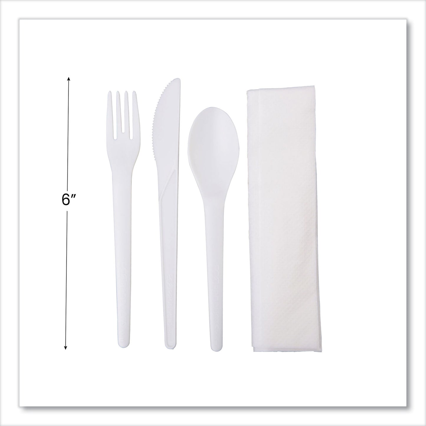 Eco-Products Plantware Compostable Cutlery Kit, Knife/Fork/Spoon/Napkin, 6", Pearl White, 250 Kits/Carton (EPS015)