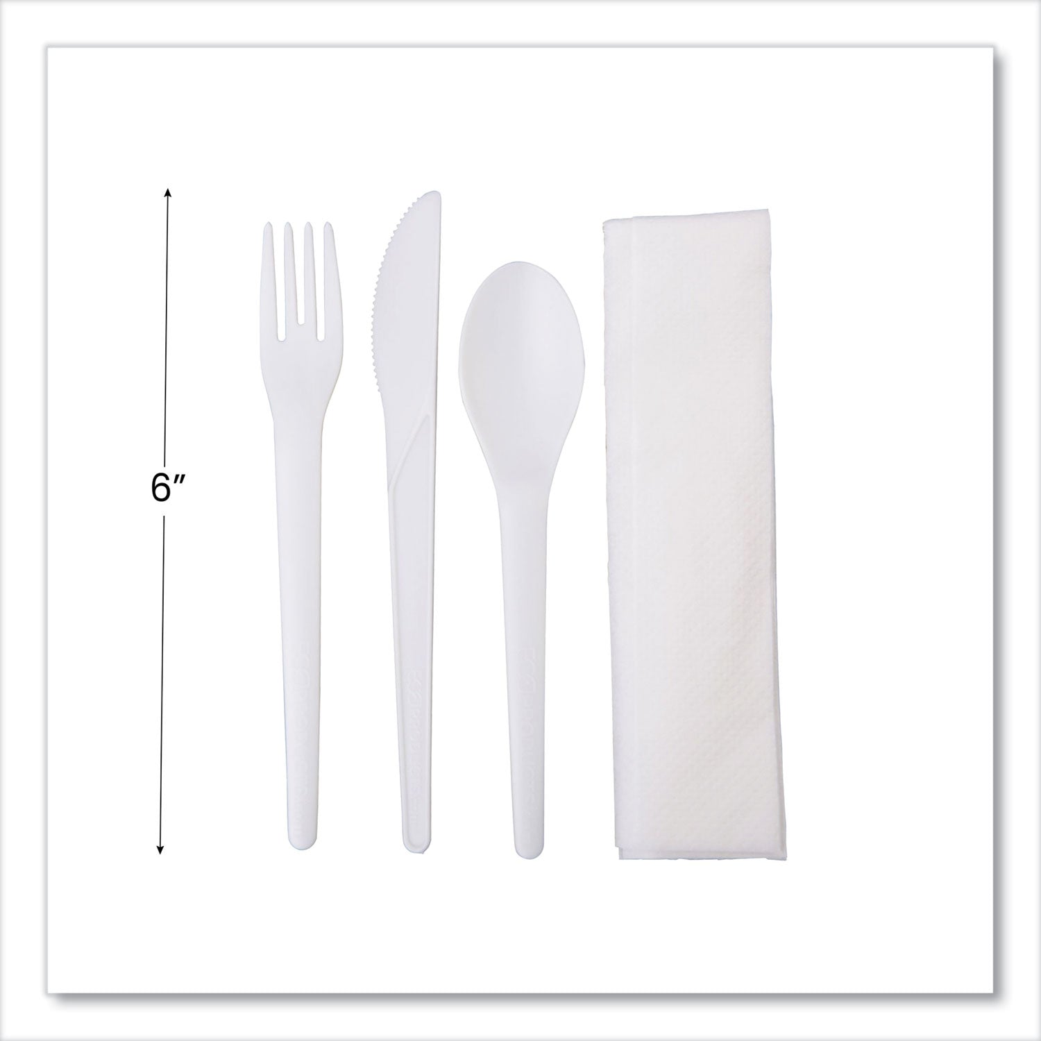 Eco-Products Plantware Compostable Cutlery Kit, Knife/Fork/Spoon/Napkin, 6", Pearl White, 250 Kits/Carton (EPS015)