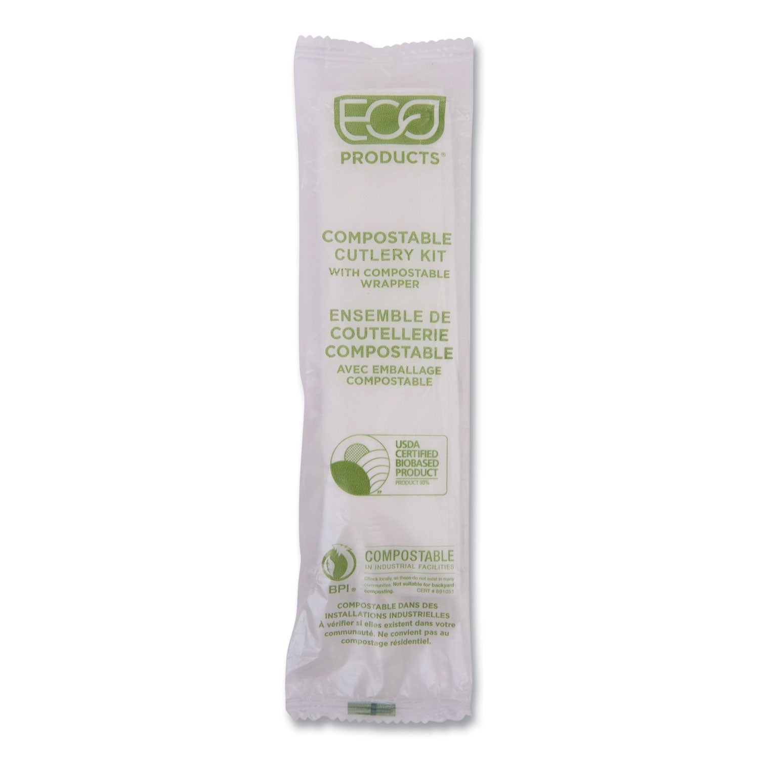 Eco-Products Plantware Compostable Cutlery Kit, Knife/Fork/Spoon/Napkin, 6", Pearl White, 250 Kits/Carton (EPS015)