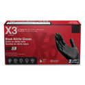 X3 by AMMEX Industrial Nitrile Gloves, Powder-Free, 3 mil, Large, Black, 100/Box, 10 Boxes/Carton (BX346100)