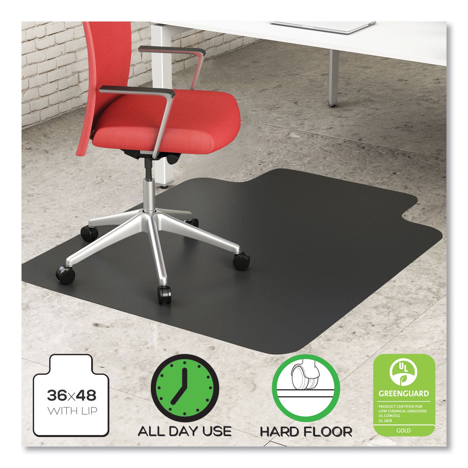 Deflecto EconoMat Hard Floor Chair Mat, Lipped, 36 x 48, Black (CM21112BCOM)