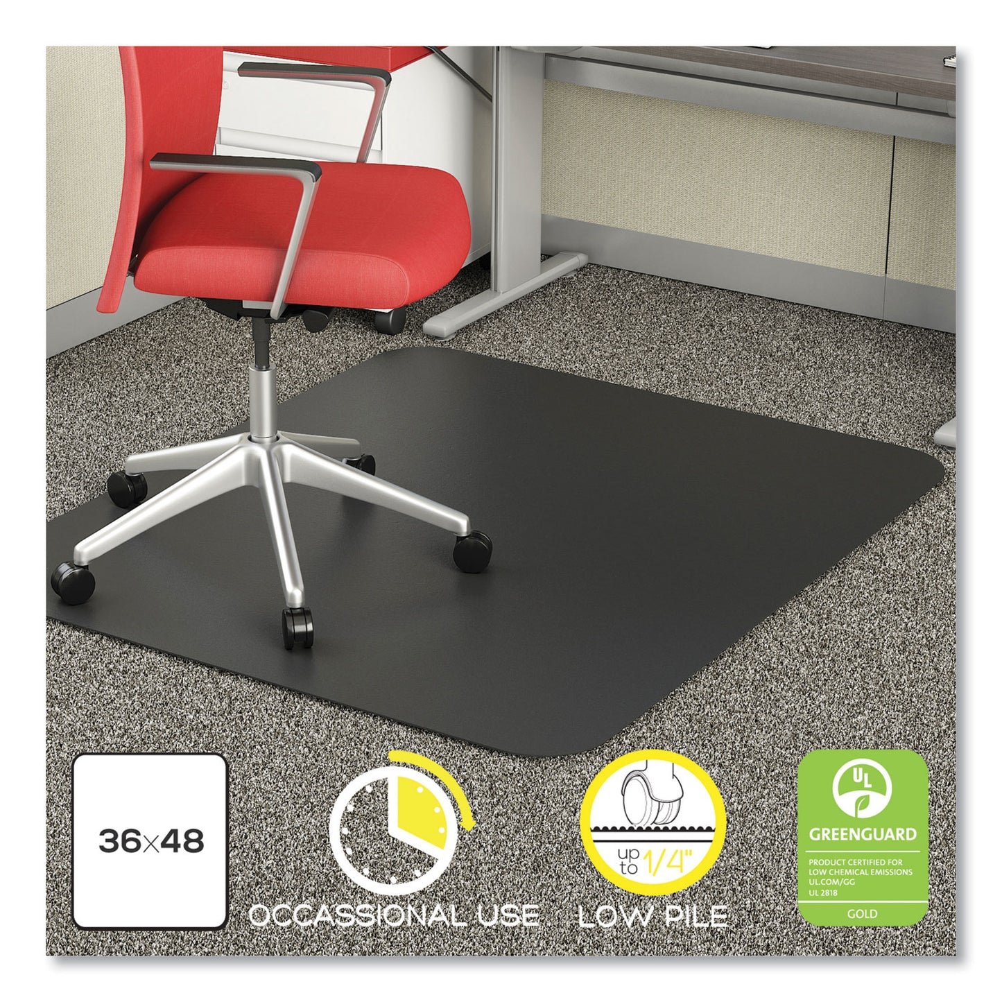 Deflecto EconoMat Carpet Chair Mat, Rectangular, 36 x 48, Black (CM11142BCOM)