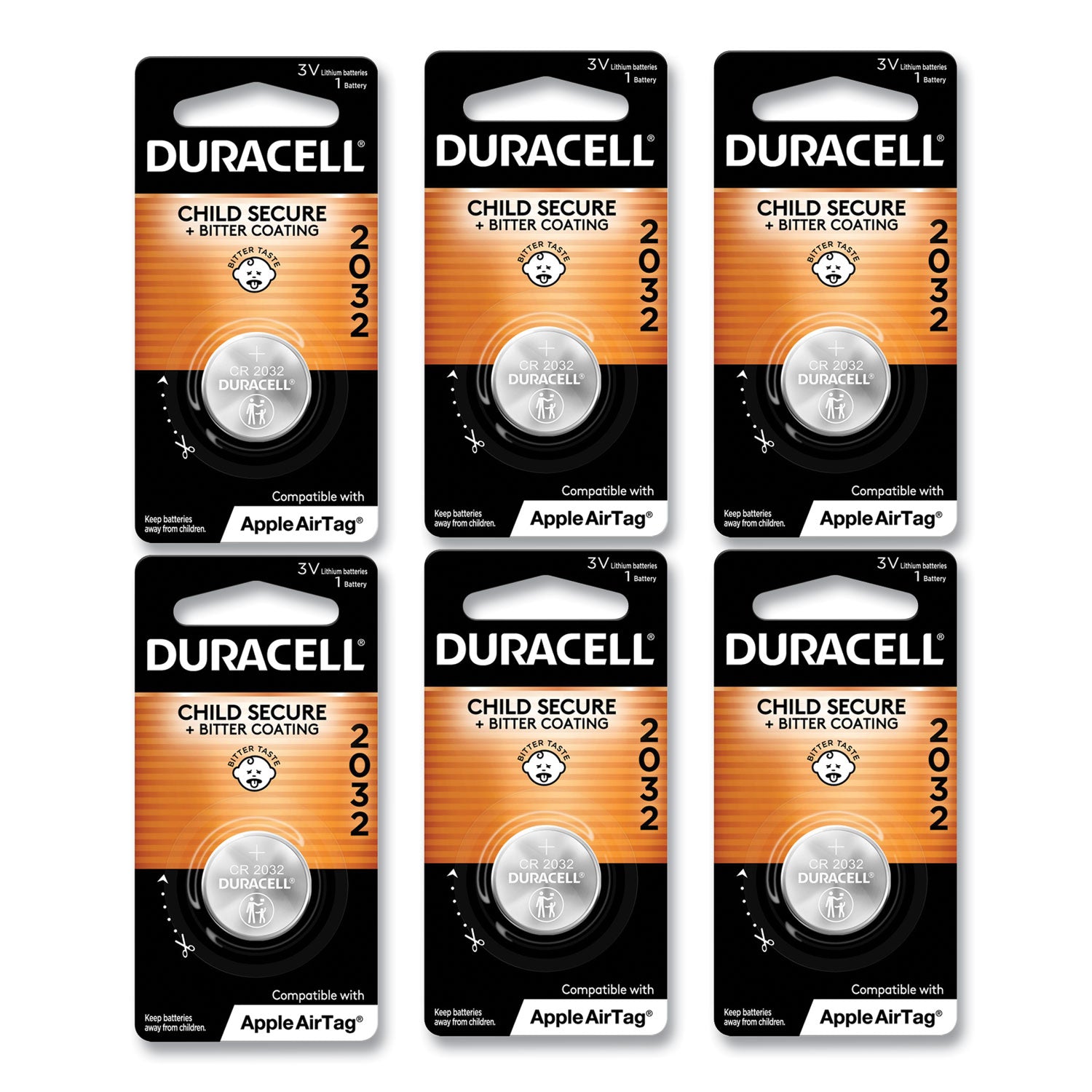 Duracell Lithium Coin Batteries With Bitterant, 2032, 6/Box (DL2032BPK)