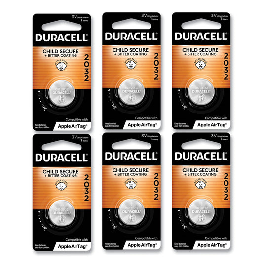 Duracell Lithium Coin Batteries With Bitterant, 2032, 6/Box (DL2032BPK)