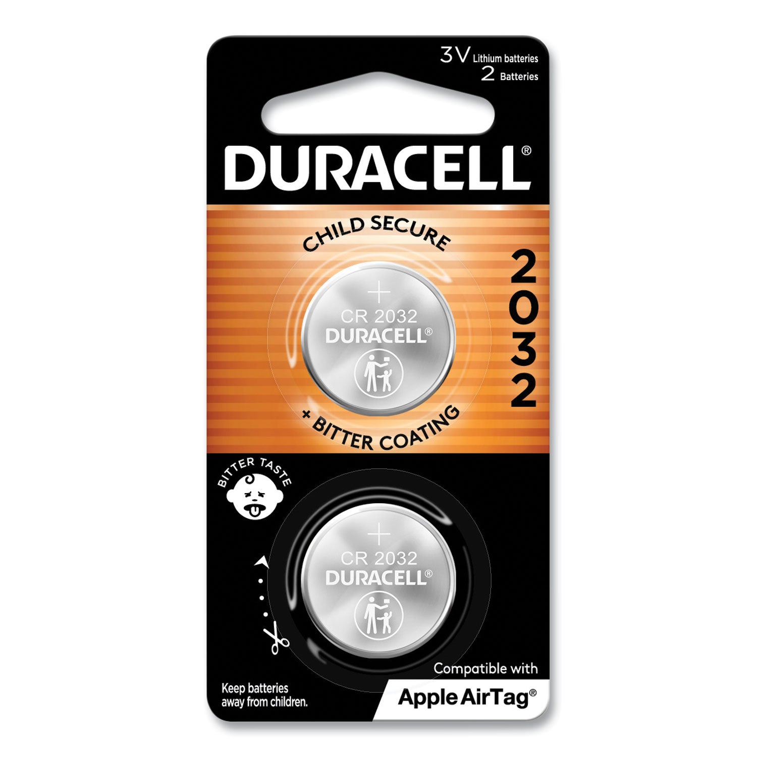 Duracell Lithium Coin Batteries With Bitterant, 2032, 2/Pack (DL2032B2PK)