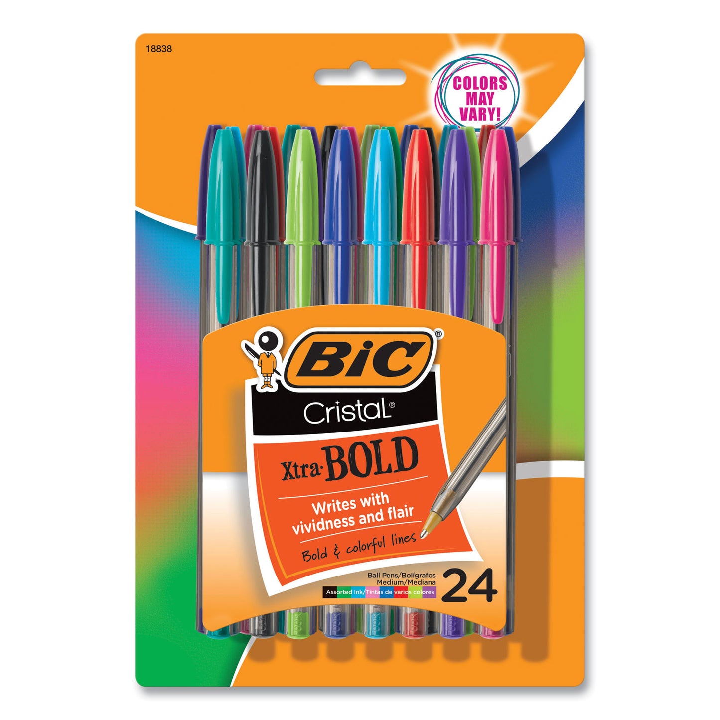 BIC Cristal Xtra Bold Ballpoint Pen, Stick, Bold 1.6 mm, Randomly Assorted Ink and Barrel Colors, 24/Pack (MSBAPP241AST)