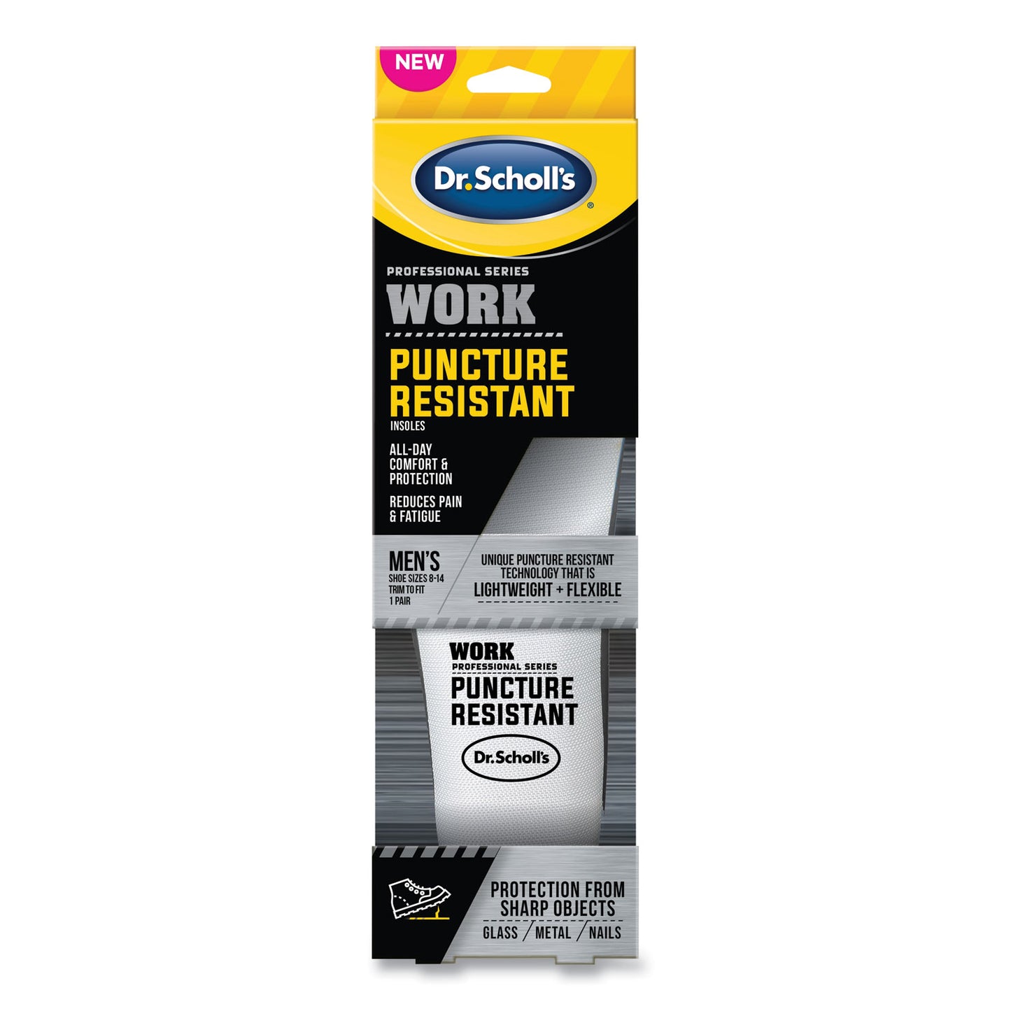 Dr. Scholl's Professional Series Work Puncture Resistant Insoles for Men, Men's Size 8 to 14, Black (00293)
