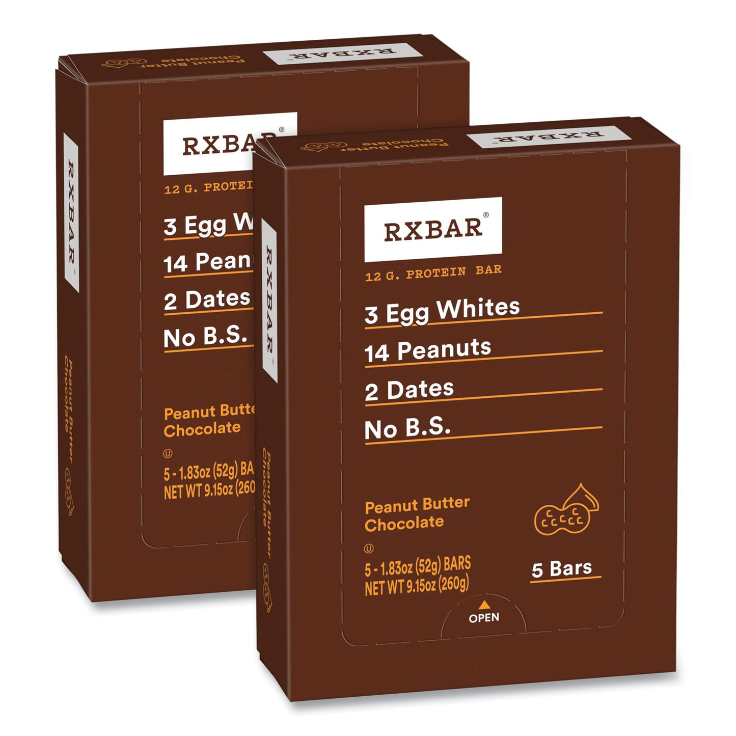 RXBAR Adult Bars, Peanut Butter Chocolate, 1.83 oz Bar, 5 Bars/Pack, 2 Packs/Carton (60000770)