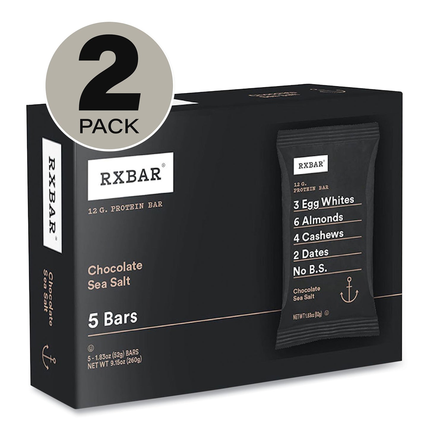 RXBAR Adult Bars, Chocolate Sea Salt, 1.83 oz Bar, 5 Bars/Box, 2 Boxes/Carton (60000742)