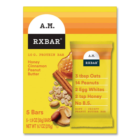 A.M. RXBAR Adult Bars, Honey Cinnamon Peanut Butter, 1.9 oz Bar, 5 Bars/Packs, 2 Packs/Carton (60000748)