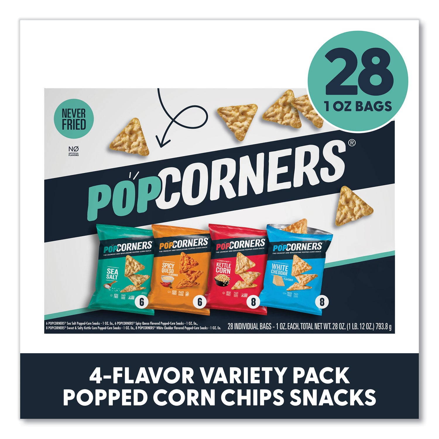 PopCorners Popped Corn Chips Snacks Variety Pack, Assorted Flavors, 1 oz Bag, 28/Pack (22002179)