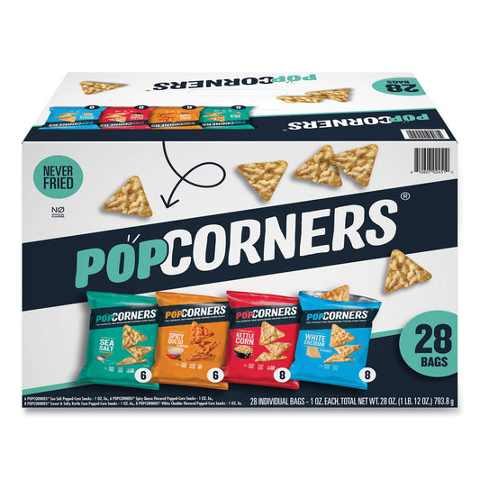 PopCorners Popped Corn Chips Snacks Variety Pack, Assorted Flavors, 1 oz Bag, 28/Pack (22002179)