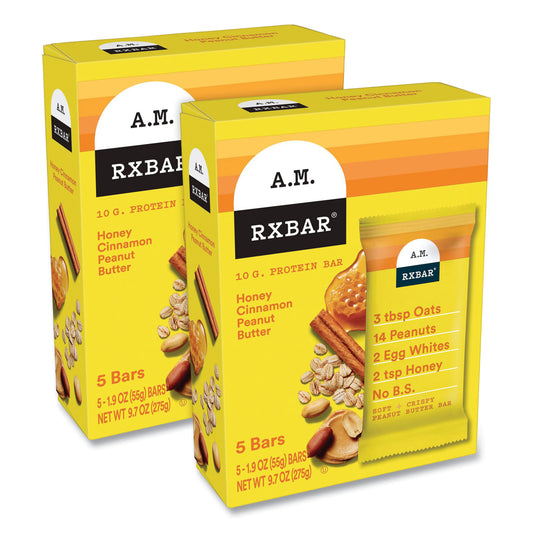 A.M. RXBAR Adult Bars, Honey Cinnamon Peanut Butter, 1.9 oz Bar, 5 Bars/Packs, 2 Packs/Carton (60000748)